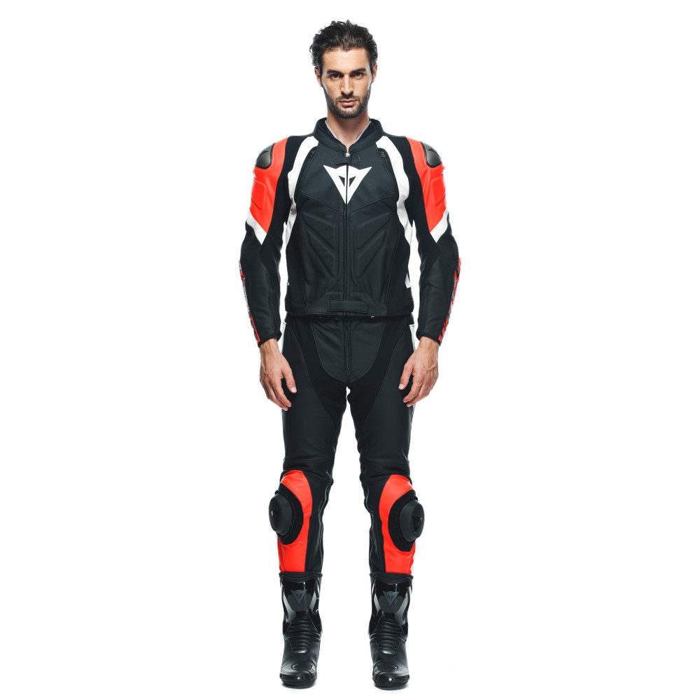 avro-4-leather-2pcs-suit-black-matt-fluo-red-white image number 2